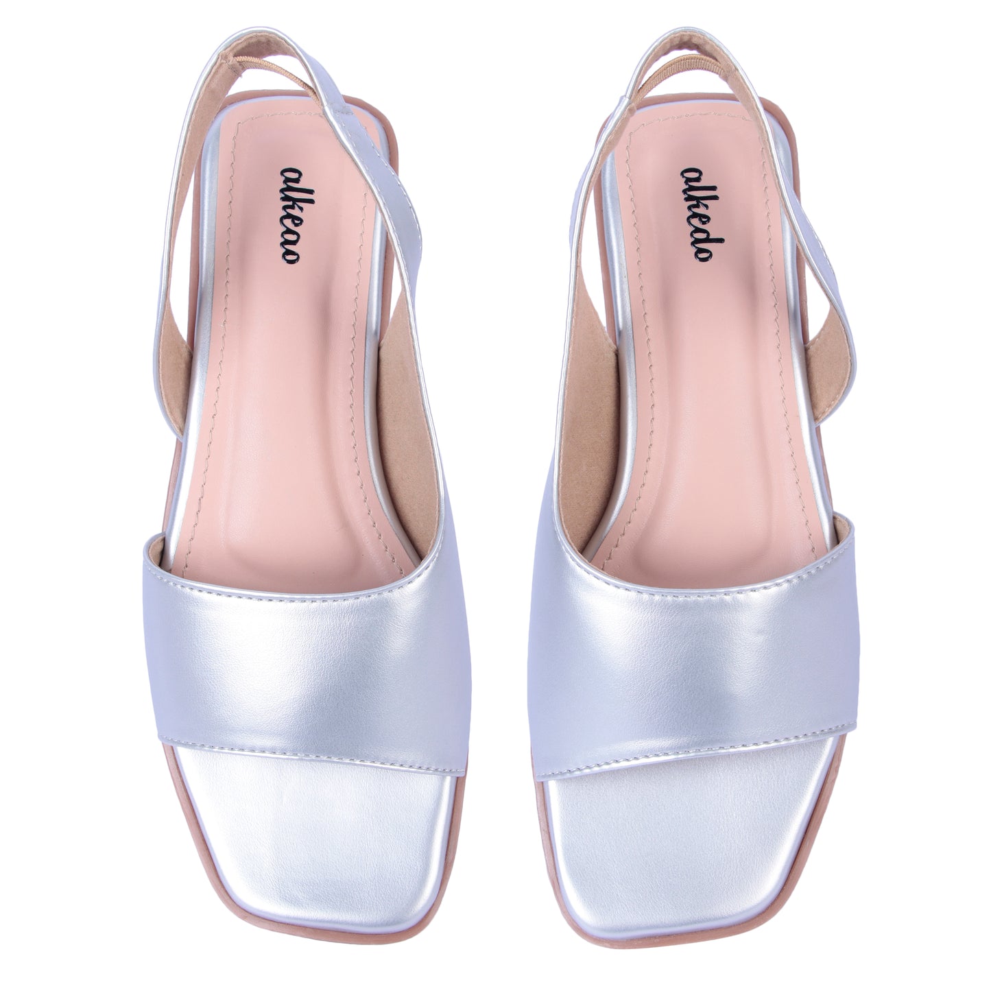 Alkedo Women’s Silver Slingback Flats – Shiny Metallic Open-Toe Sandals for Modern Everyday Style