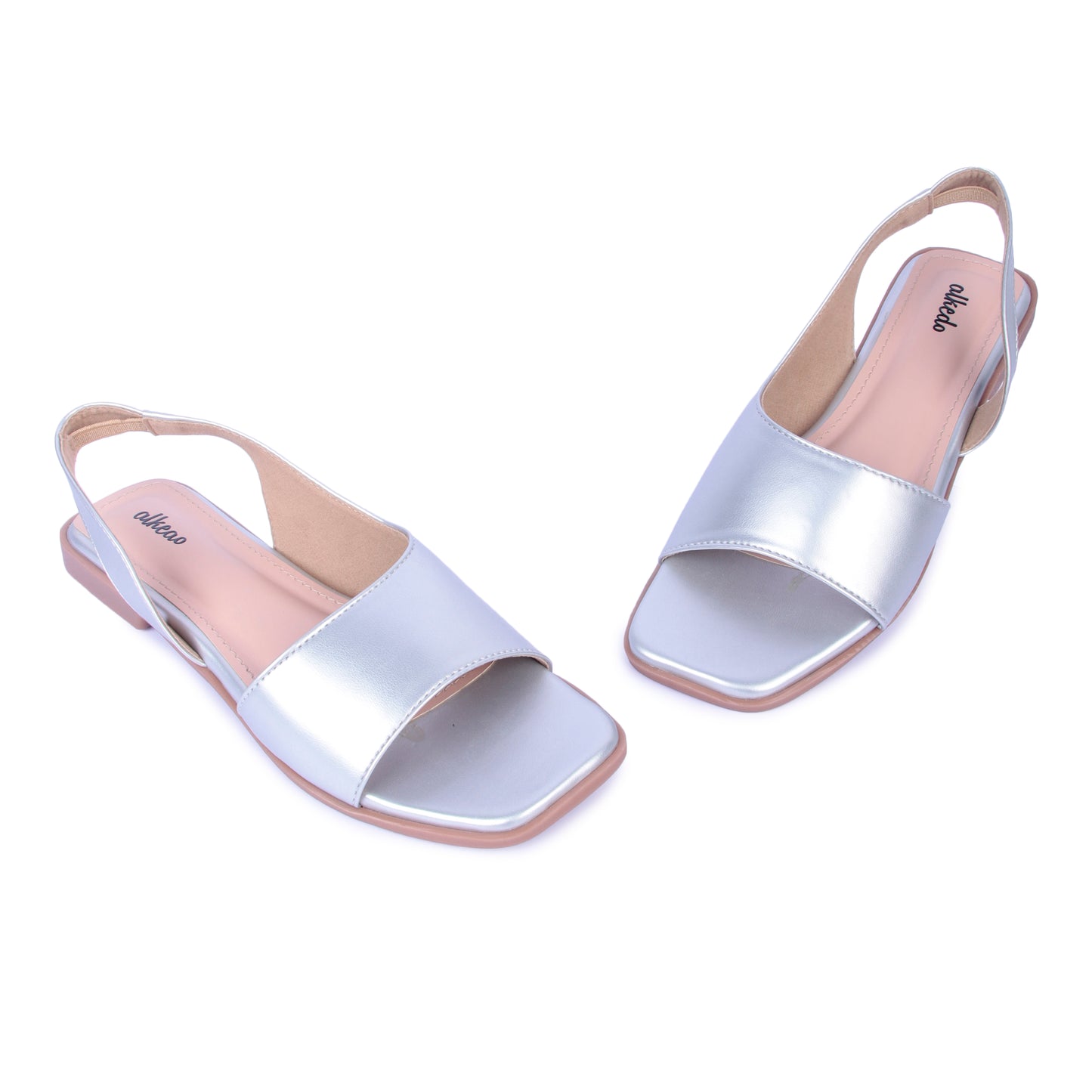 Alkedo Women’s Silver Slingback Flats – Shiny Metallic Open-Toe Sandals for Modern Everyday Style