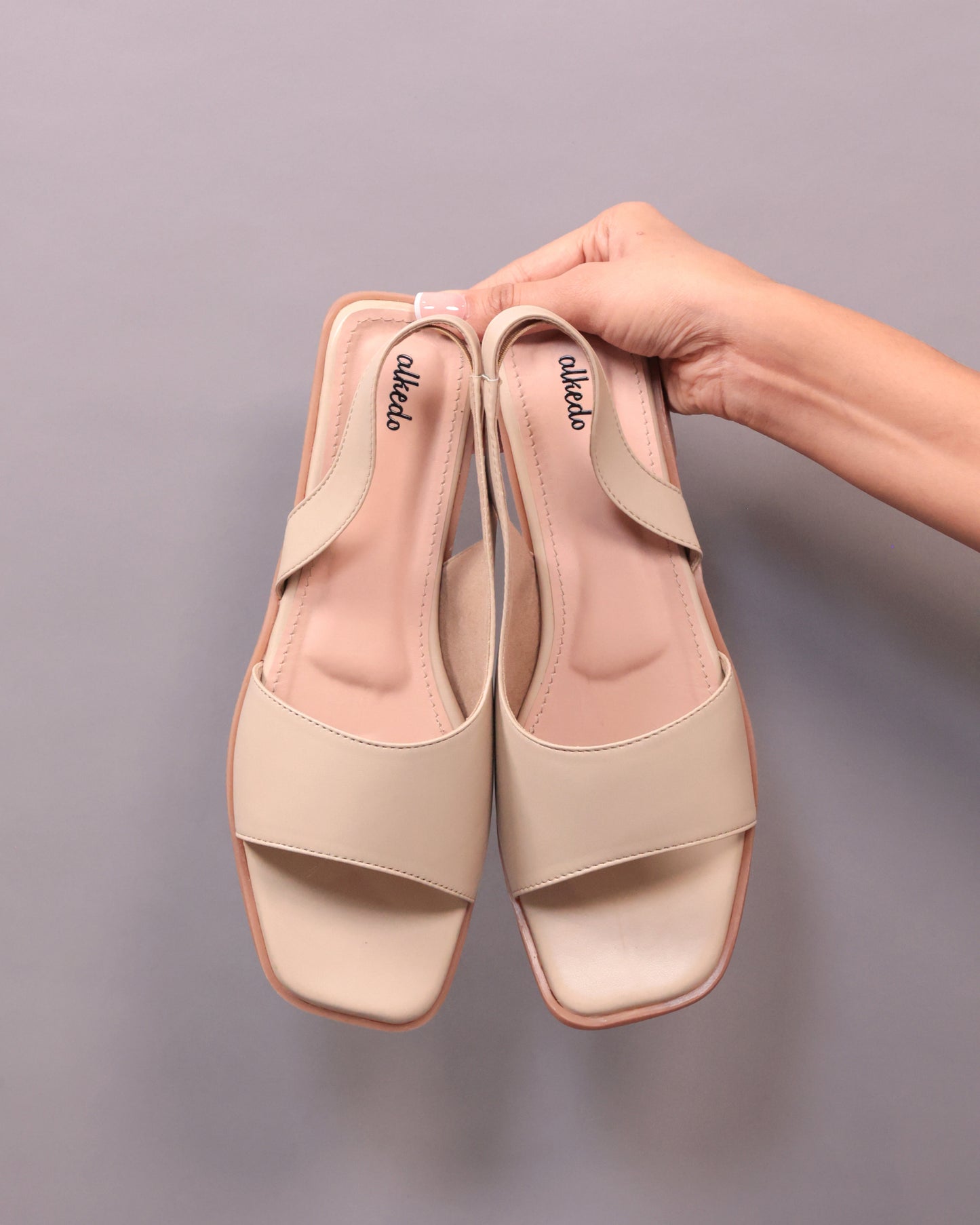 Alkedo Women’s Nude Slingback Flats – Soft Beige Open-Toe Sandals for Everyday Comfort