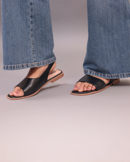 Alkedo Women’s Black Slingback Flats – Chic Open-Toe Comfort Sandals for Everyday Wear