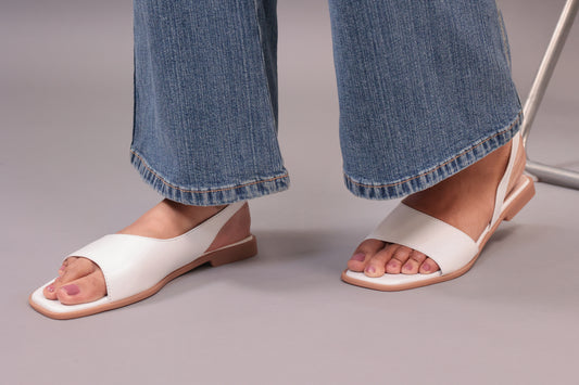 Alkedo Women’s White Slingback Flats – Minimalist Open-Toe Flats for Everyday Comfort