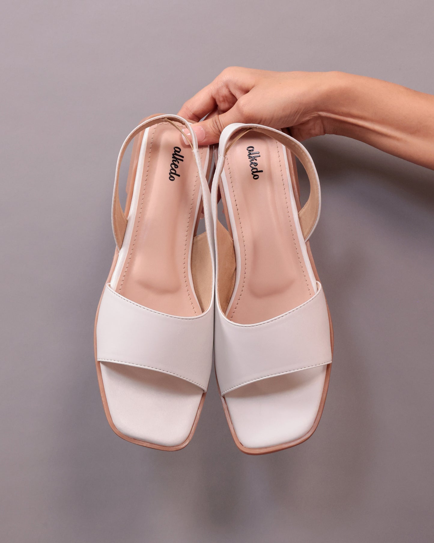 Alkedo Women’s White Slingback Flats – Minimalist Open-Toe Flats for Everyday Comfort