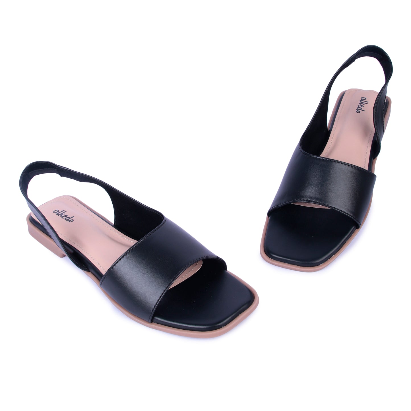 Alkedo Women’s Black Slingback Flats – Chic Open-Toe Comfort Sandals for Everyday Wear