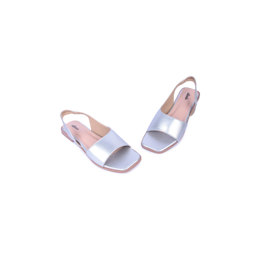Alkedo Women’s Silver Slingback Flats – Shiny Metallic Open-Toe Sandals for Modern Everyday Style
